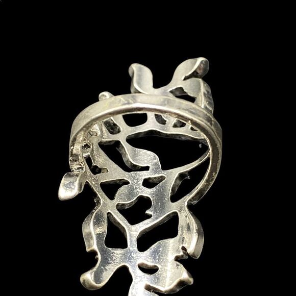 Silver tone vine ring with rhinestones marcasite style knuckle-to-knuckle - Picture 4 of 8
